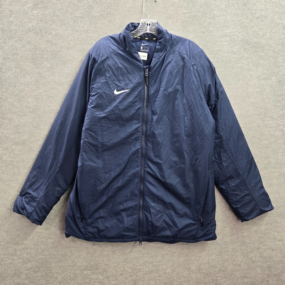 Nike Men‎ Bomber Jacket Medium Blue Goose Down Full Zip Swoosh Logo Long Sleeve